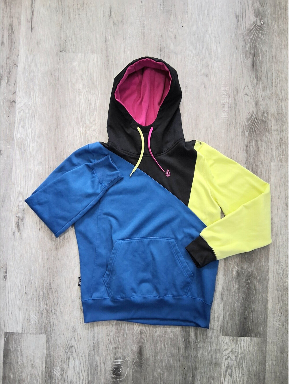 Volcom Mens Lg Pink/Black/Blue/Yellow Colorful Long Sleeve Hoodie Hooded Sweater